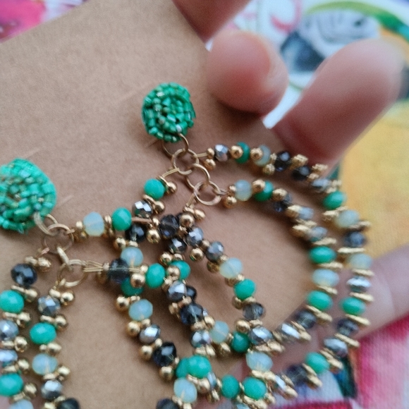 🐦The Mosaic Collection🐦Turquoise and Gold Boho Beaded Earrings - Picture 12 of 16